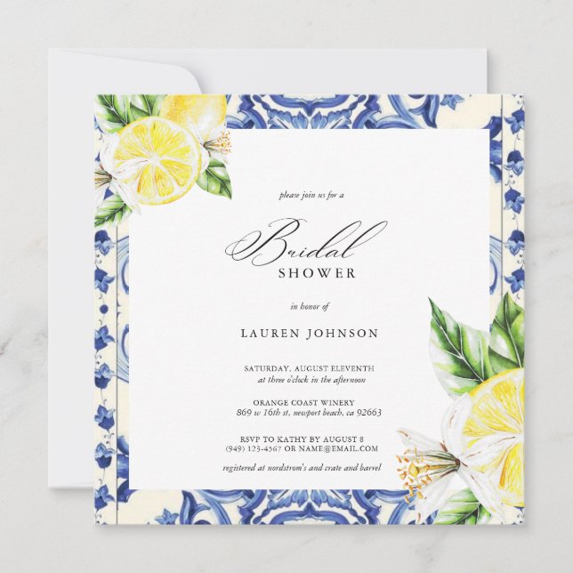 Convite Lemon Floral Mediterranean Bridal Shower (Frente)