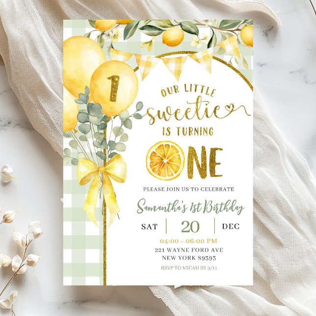 Convite Lemon Gingham 1st birthday invitation (Criador carregado)