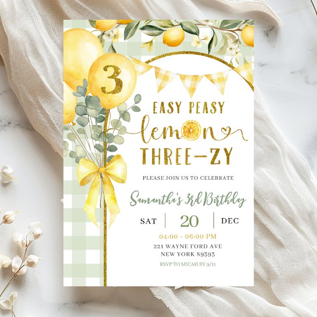 Convite Lemon Gingham 3rd birthday invitation (Criador carregado)