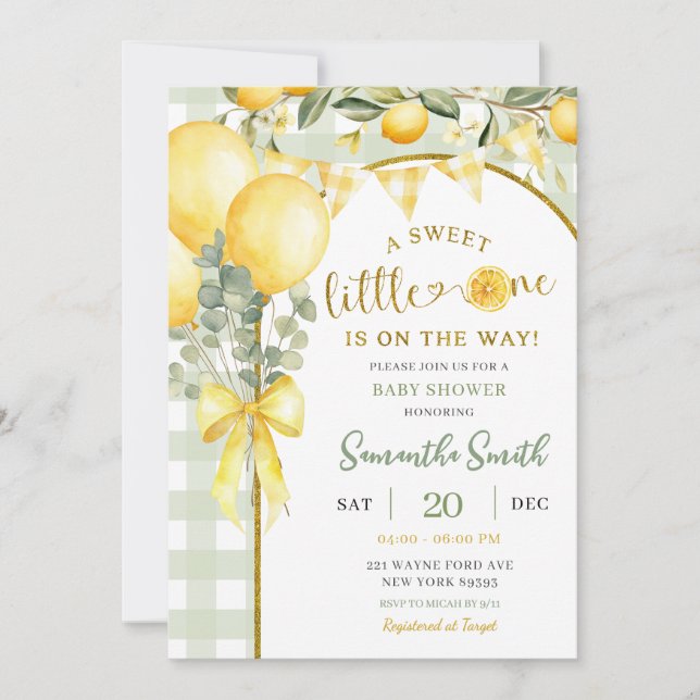 Convite Lemon Gingham baby shower invitation (Frente)