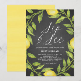 Convite Lemon Greenery Chalkboard Sip & See Chá de fraldas