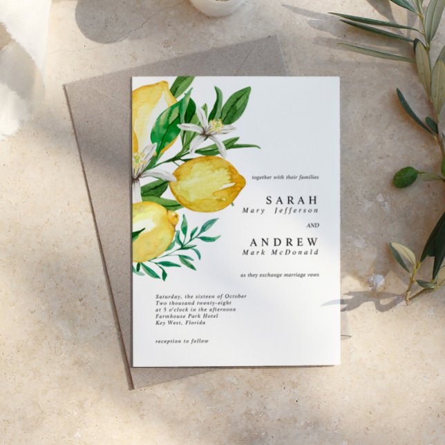 Convite Lemon Greenery Modern Wedding (Criador carregado)