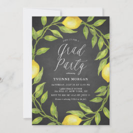Convite Lemon Greenery Wreath Rustic Chalkboard Graduação