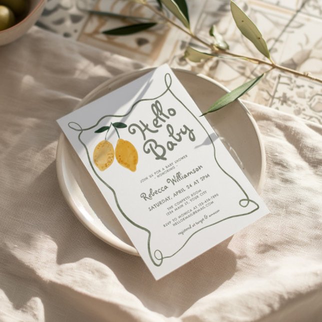 Convite Lemon Italiano Amalfi Gênero Chá de fraldas Neutro (Gender Neutral Lemon Baby Shower Invite)
