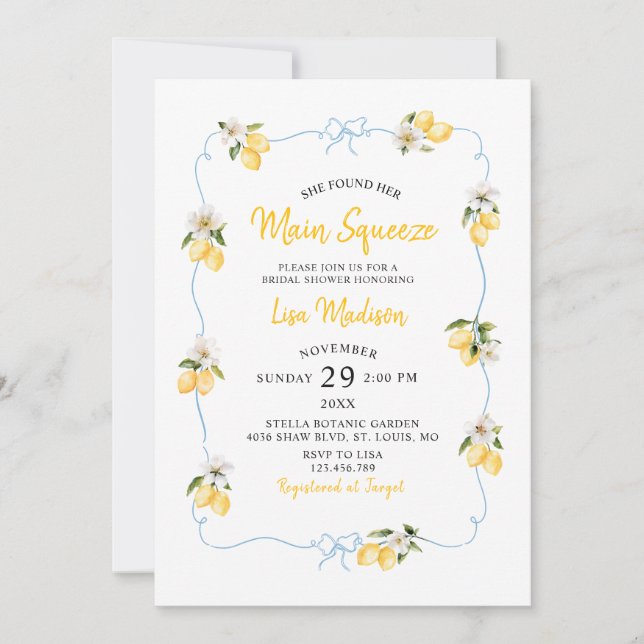 Convite Lemon main squeeze Bridal shower invitation (Frente)