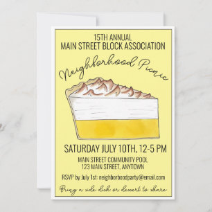 Convite Lemon Meringue Pie Slice Picnic Cookout Potluck
