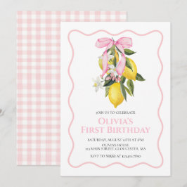 Convite Lemon Pink Bow coquete adorável de aniversário