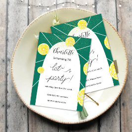 Convite Lemon Slices Rich Green Glitter Geométrico