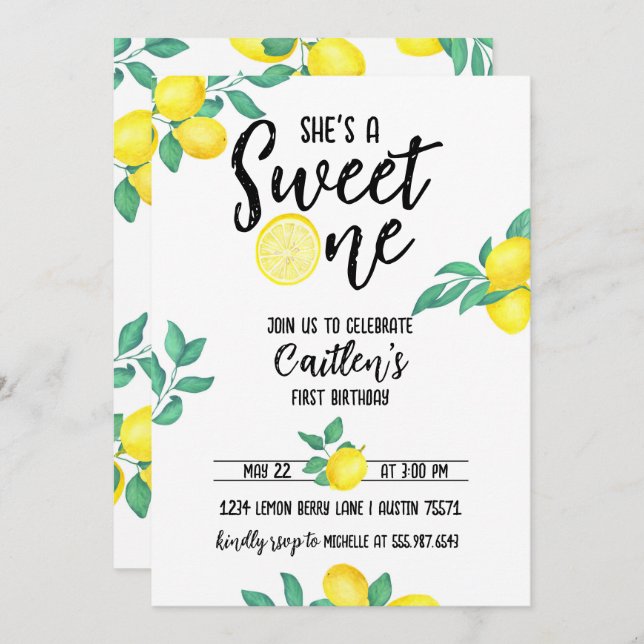 Convite Lemon Sweet One First Birthday Invite (Frente/Verso)
