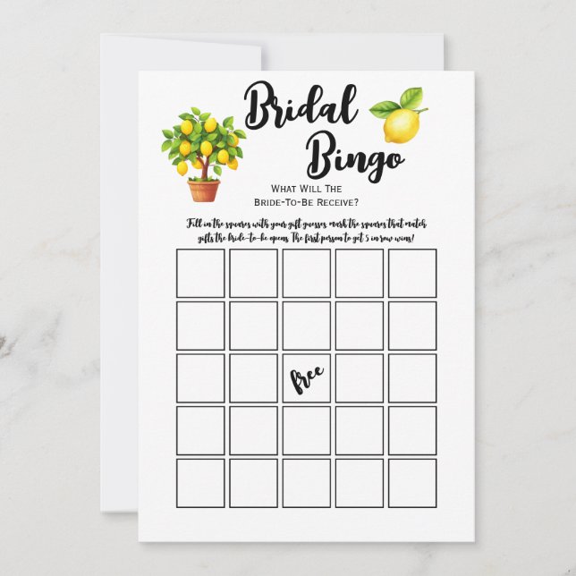 Convite Lemon Tree Citrus Jogo de Bingo para Chá de Noiva (Frente)