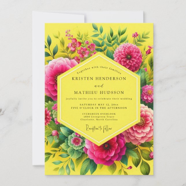 Convite Lemon Vibrant Flora Wedding (Frente)