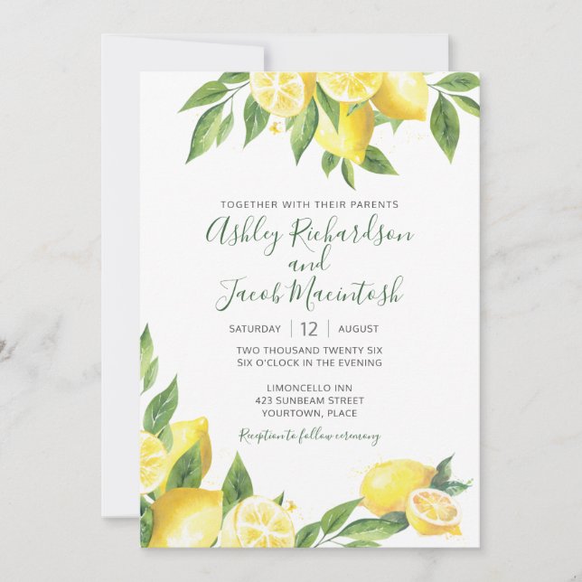 Convite Lemon Watercolor Wedding (Frente)