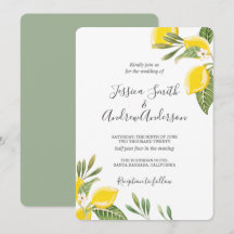 Lemon Wedation Invitation Bohemian Flowers Citrus