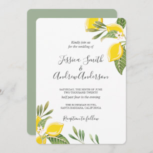 Convite Lemon Wedation Invitation Bohemian Flowers Citrus