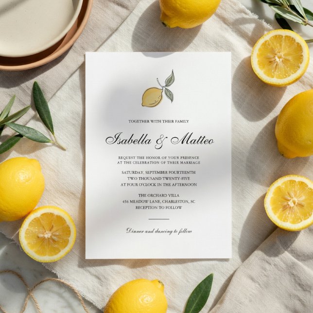 Convite Lemon Wedding Invitation with QR Code | Amalfi  (Criador carregado)