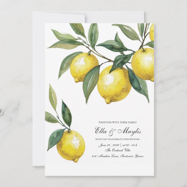 Convite Lemon Wedding | Mediterranean Citrus (Frente)