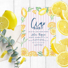 Convite Lemon Yellow Citrus Retro Modern Baby Shower