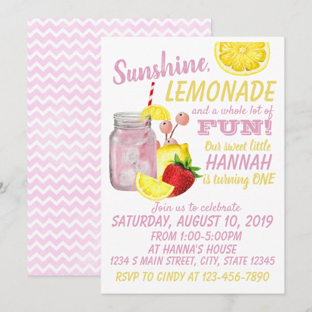 Convite Lemonade Birthday (Frente/Verso)