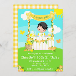 Convite Lemonade Stand Birthday Black Hair Boy