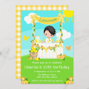 Convite Lemonade Stand Birthday Black Hair Boy