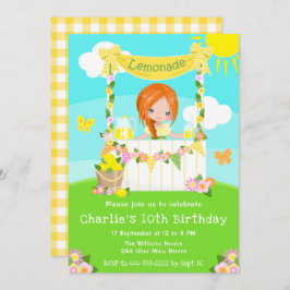 Convite Lemonade Stand Birthday Red Hair Girl