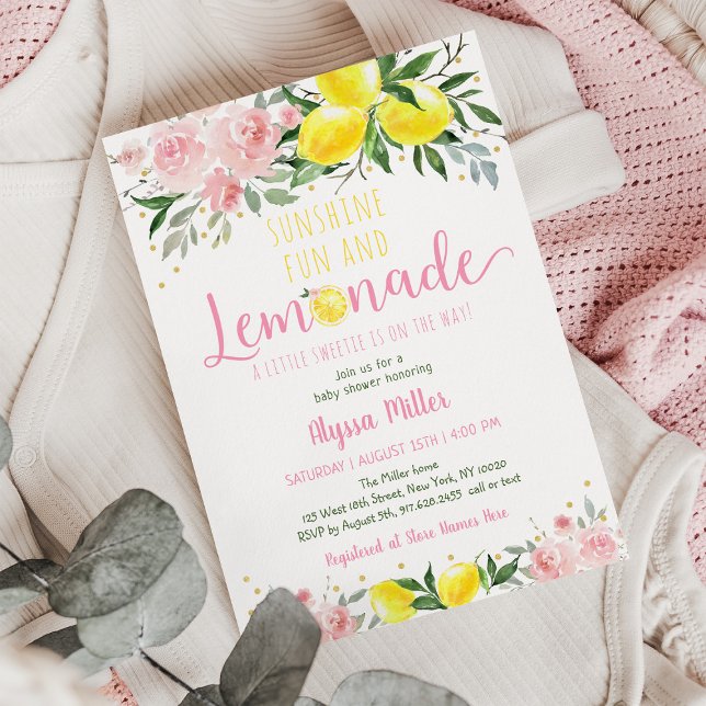 Convite Lemonade Sunshine Chá de fraldas Floral Rosa (Criador carregado)