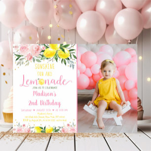 Convite Lemonade Sunshine - Dourado Aniversário Floral Ro