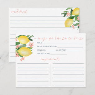 Convite Lemons Soft Pink Text Flowers Shower Recipe Card