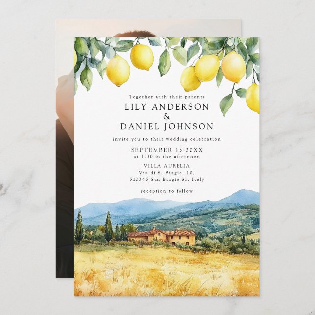 Convite Lemons Tuscan Scene Italy Photo Wedding (Frente/Verso)