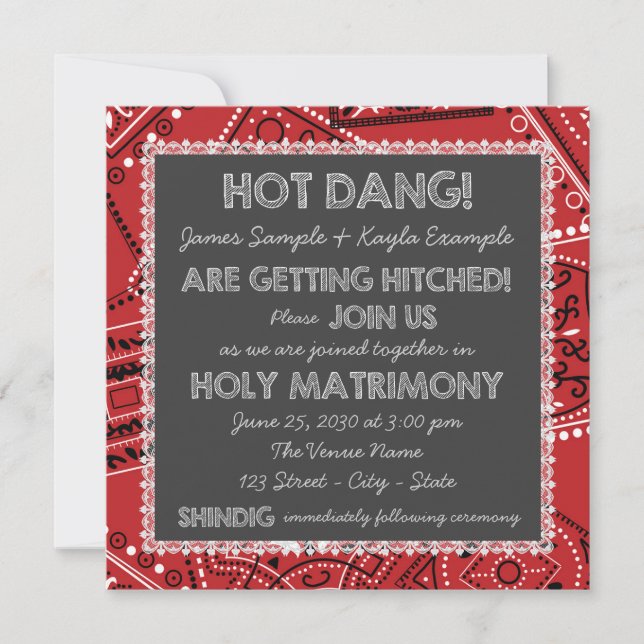 Convite Lenço Vermelho Rústico País Quadro Negro Casamento (Frente)