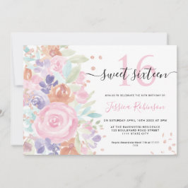 Convite Lente cor-de-água floral cor de rosa Foto doce 16