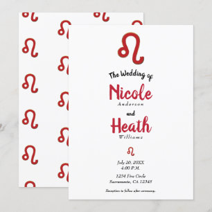 Convite LEO Astronomia do Zodíaco Vermelho Casamento de Ju