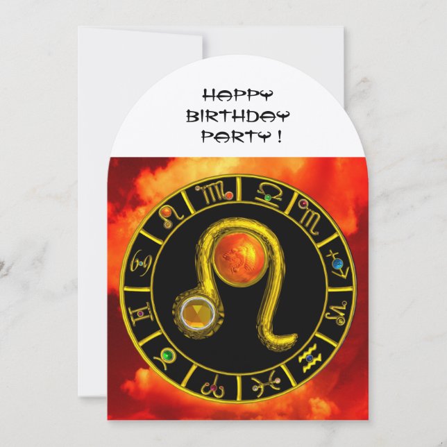 CONVITE LEO,TOPAZ GEM,SINAIS ZODIÁTICOS,FESTA DE ANIVERSÁR (Frente)