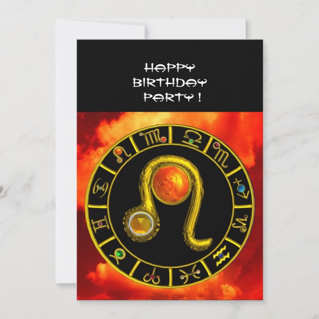 CONVITE LEO,TOPAZ GEM,SINAIS ZODIÁTICOS,FESTA DE ANIVERSÁR (Frente)