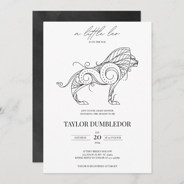 Convite Leo Zodiac - Chá de fraldas de Astrologia por Sina (Frente/Verso)