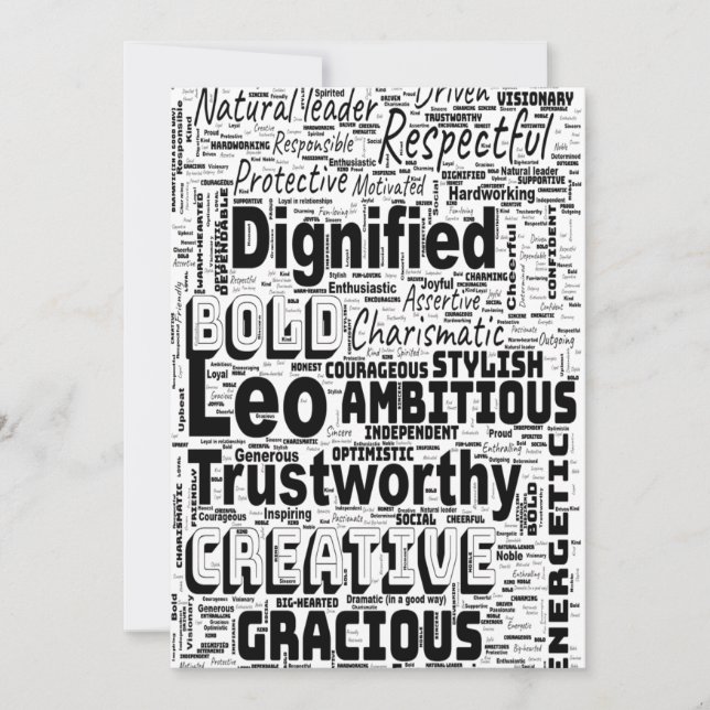 Convite Leo Zodiac Word Cloud Spiral (Frente)