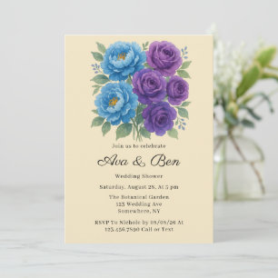 Convite Leões Azul, Peony e Fig Rosa Chá de casamento Roxo
