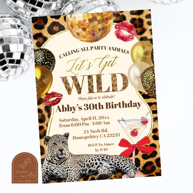 Convite Leopard Calling All Party Animals Wild Adult Birth (Criador carregado)