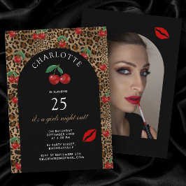 Convite Leopard Cheetah Animal Print Cherry Birthday Photo