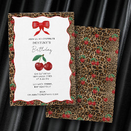 Convite Leopard Cheetah Animal Print Cherry Girl Birthday