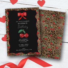 Convite Leopard Cheetah Animal Print Cherry Girl Birthday