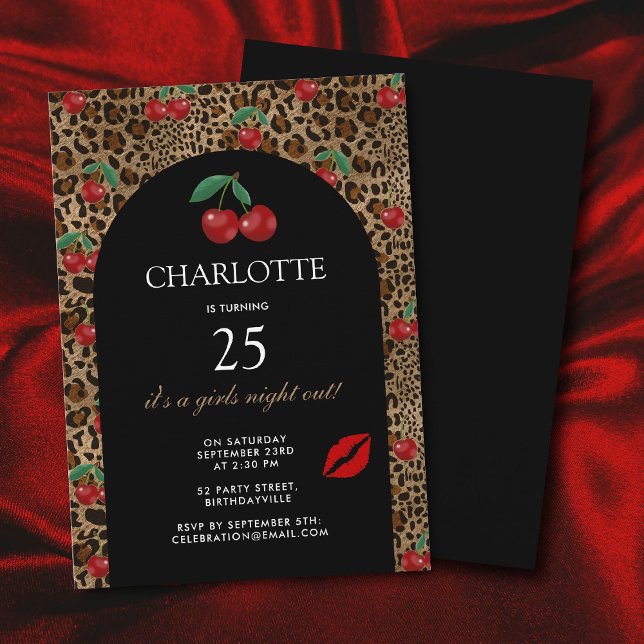 Convite Leopard Cheetah Animal Print Red Cherry Birthday (Leopard Cheetah Animal Print Red Cherry Birthday Invitation)