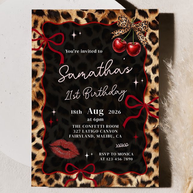 Convite Leopard Cheetah Cherries Birthday Invitation (Criador carregado)