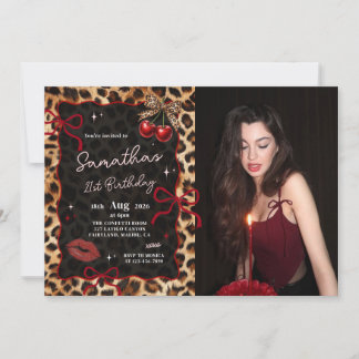 Convite Leopard Cheetah Cherries Birthday Photo Invitation