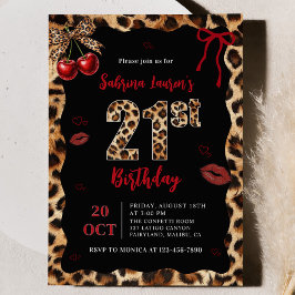 Convite Leopard Cheetah Cherry 21st Birthday Invitation