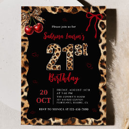 Convite Leopard Cheetah Cherry 21st Birthday Invitation