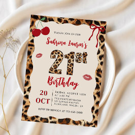 Convite Leopard Cheetah Cherry Birthday