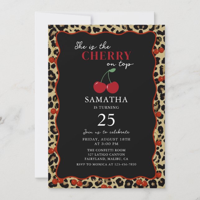 Convite Leopard Cheetah Cherry On Top Birthday Invitation (Frente)