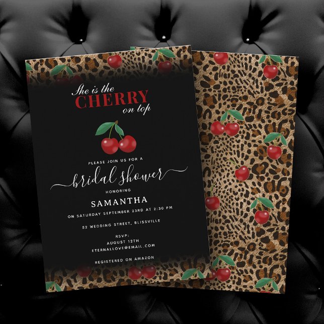 Convite Leopard Cheetah Print Cherry On Top Bridal Shower (Leopard Cheetah Print Cherry On Top Bridal Shower Invitation)
