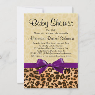 Convite Leopard Imprima Chá de fraldas Roxo